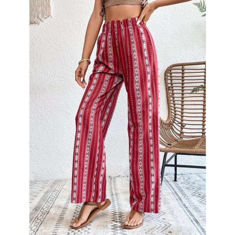 Shein Flowy Straight Leg Pants Medium Boho Bohemian Resort Wear - Picture 9 of 9